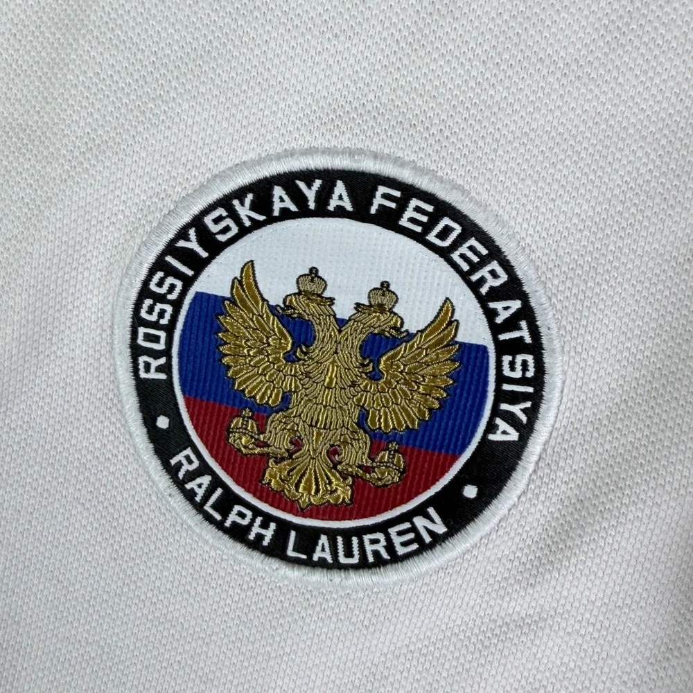 Polo Ralph Lauren Custom Slim Fit Russia RUS Colorblock Polo Shirt Mens XL White